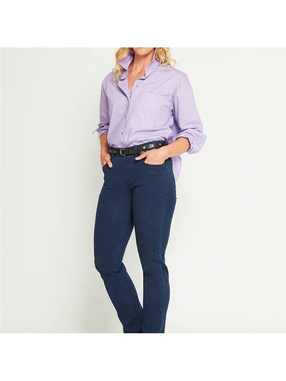 Betabrand Straight Leg 4 Pocket Yoga Denim Pants Size Medium Petite